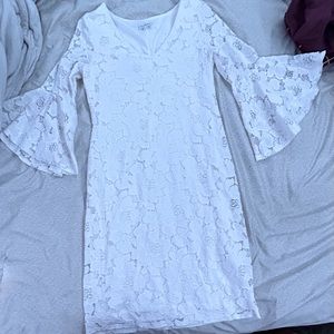 FLORAL EMBROIDERED MID SLEEVE DRESS